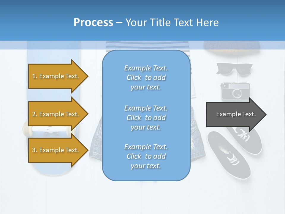 A Skateboard, Hat, Sunglasses, And A Pair Of Shorts Lay On A PowerPoint Template