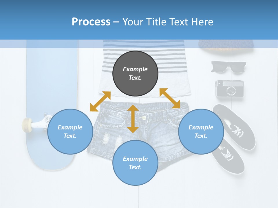 A Skateboard, Hat, Sunglasses, And A Pair Of Shorts Lay On A PowerPoint Template
