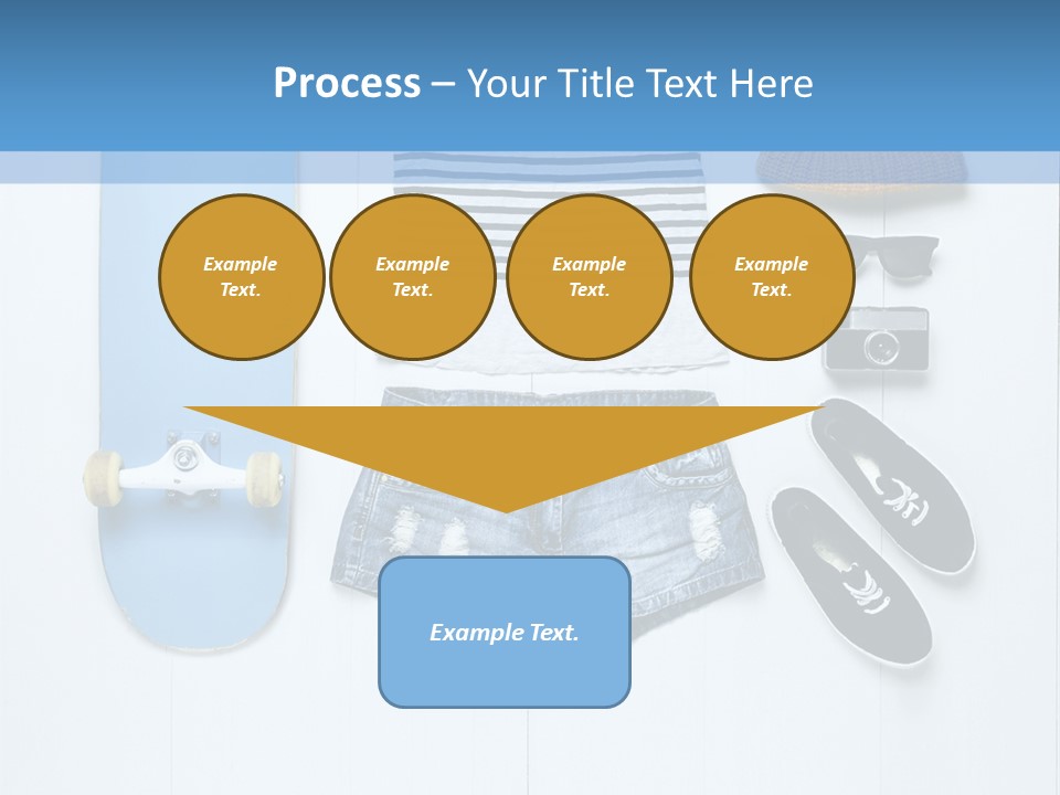 A Skateboard, Hat, Sunglasses, And A Pair Of Shorts Lay On A PowerPoint Template