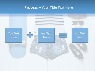 A Skateboard, Hat, Sunglasses, And A Pair Of Shorts Lay On A PowerPoint Template