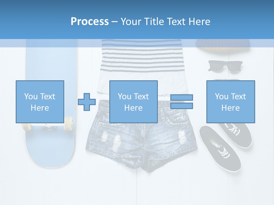 A Skateboard, Hat, Sunglasses, And A Pair Of Shorts Lay On A PowerPoint Template