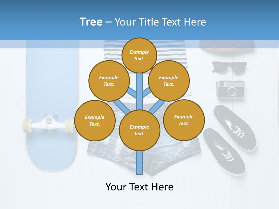 A Skateboard, Hat, Sunglasses, And A Pair Of Shorts Lay On A PowerPoint Template