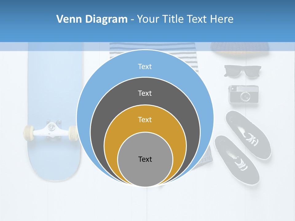 A Skateboard, Hat, Sunglasses, And A Pair Of Shorts Lay On A PowerPoint Template