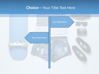 A Skateboard, Hat, Sunglasses, And A Pair Of Shorts Lay On A PowerPoint Template