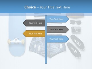 A Skateboard, Hat, Sunglasses, And A Pair Of Shorts Lay On A PowerPoint Template