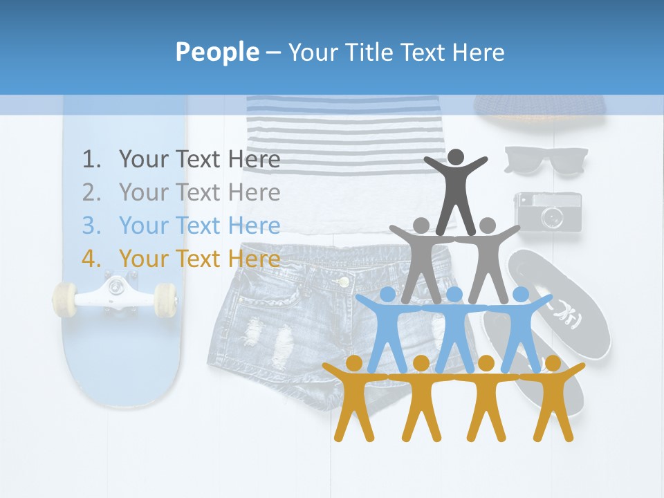 A Skateboard, Hat, Sunglasses, And A Pair Of Shorts Lay On A PowerPoint Template