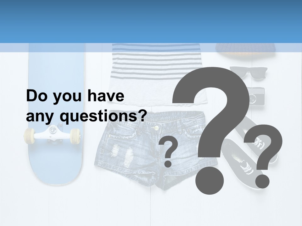 A Skateboard, Hat, Sunglasses, And A Pair Of Shorts Lay On A PowerPoint Template