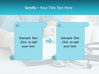 A Doctor Writing On A Clipboard With A Stethoscope PowerPoint Template