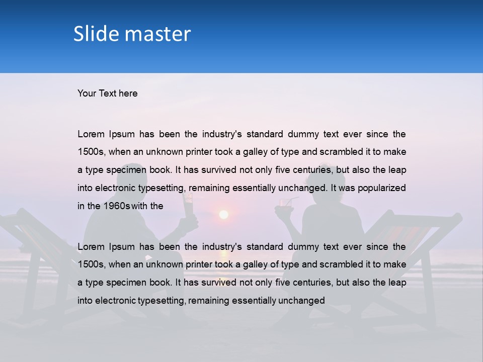 A Man And A Woman Sitting On Beach Chairs At Sunset PowerPoint Template