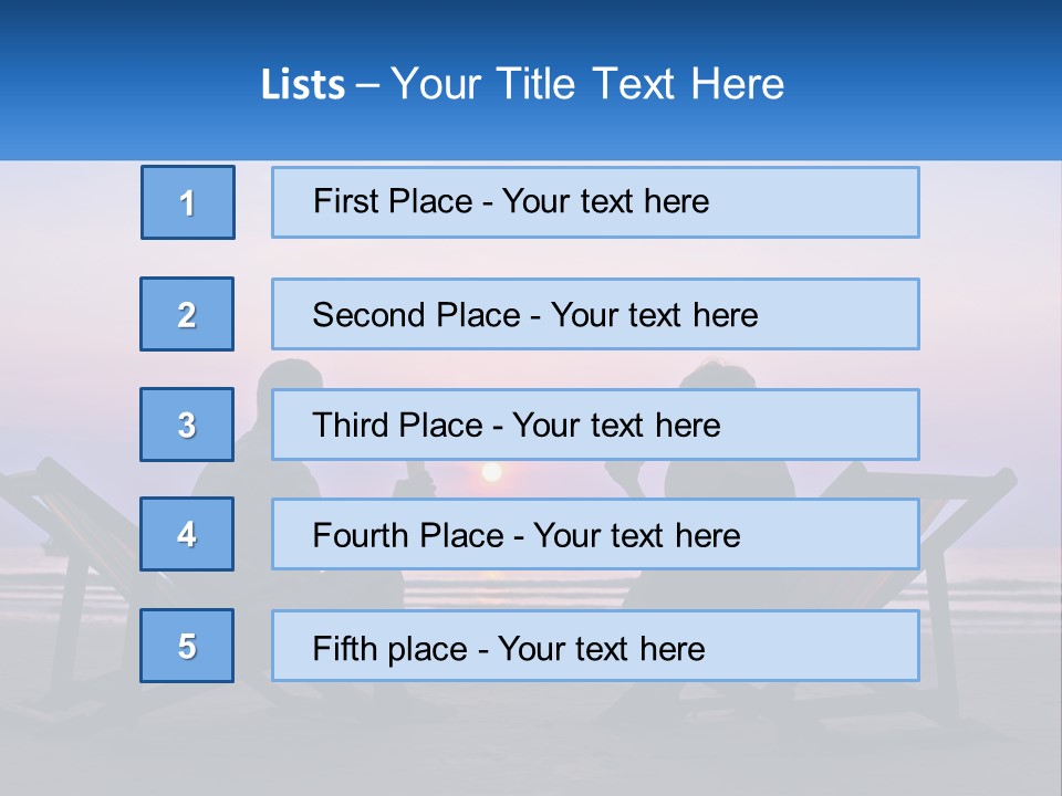 A Man And A Woman Sitting On Beach Chairs At Sunset PowerPoint Template