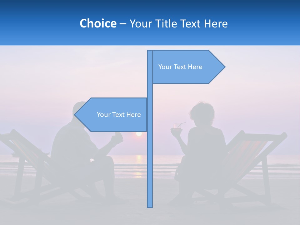 A Man And A Woman Sitting On Beach Chairs At Sunset PowerPoint Template