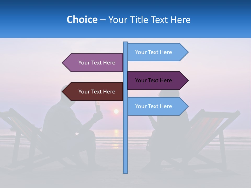 A Man And A Woman Sitting On Beach Chairs At Sunset PowerPoint Template