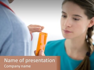 A Woman Holding An Orange Object In Front Of A Man PowerPoint Template