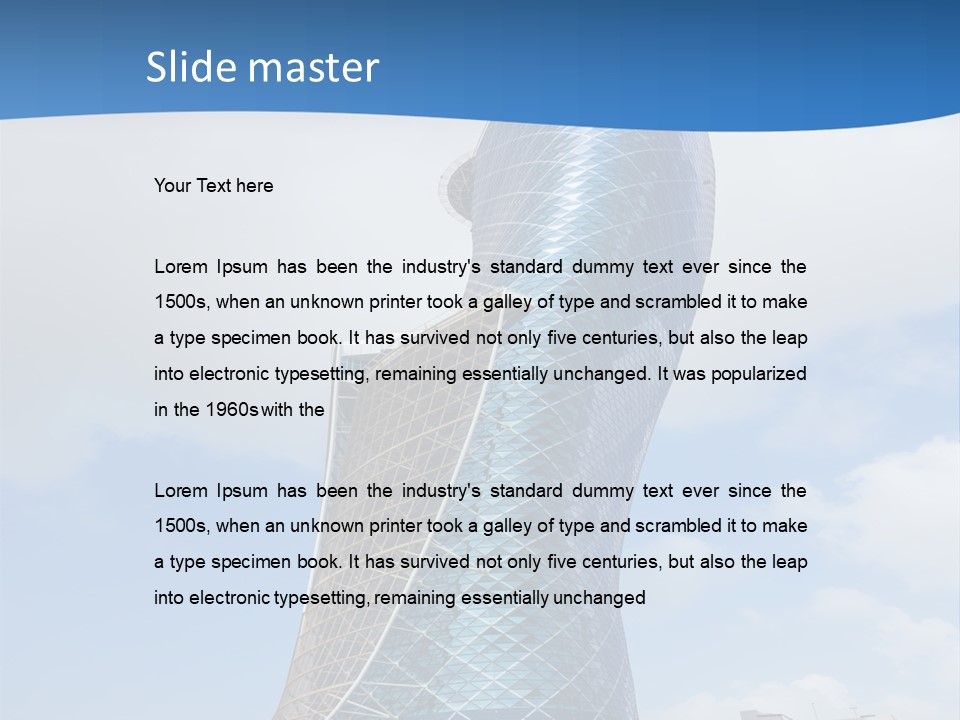 A Large Blue Building With A Sky Background PowerPoint Template
