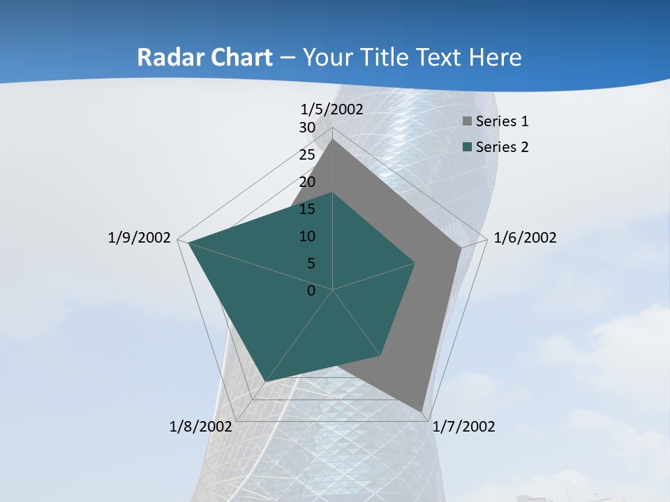 A Large Blue Building With A Sky Background PowerPoint Template