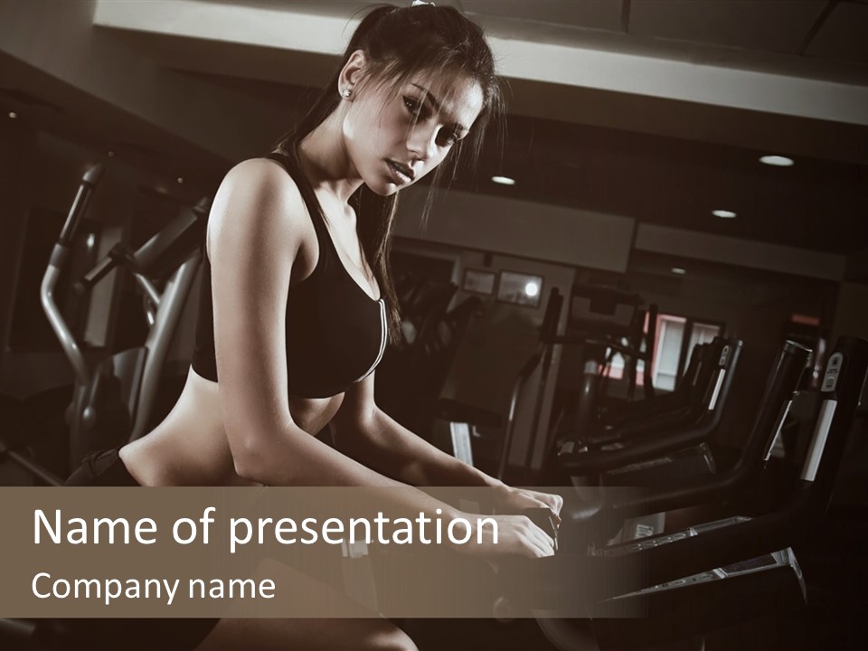 A Woman In A Bra Top Is On A Treadmill PowerPoint Template