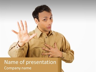 A Man Making A Stop Sign With His Hands PowerPoint Template