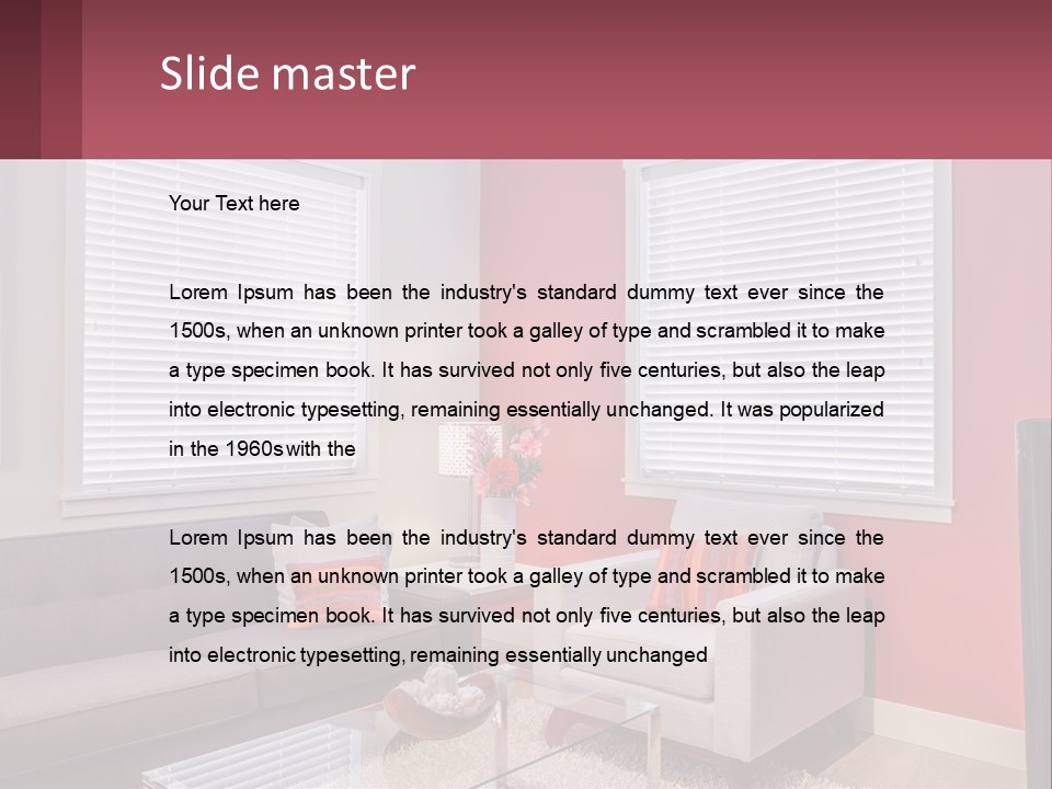 A Living Room Filled With Furniture And Windows PowerPoint Template