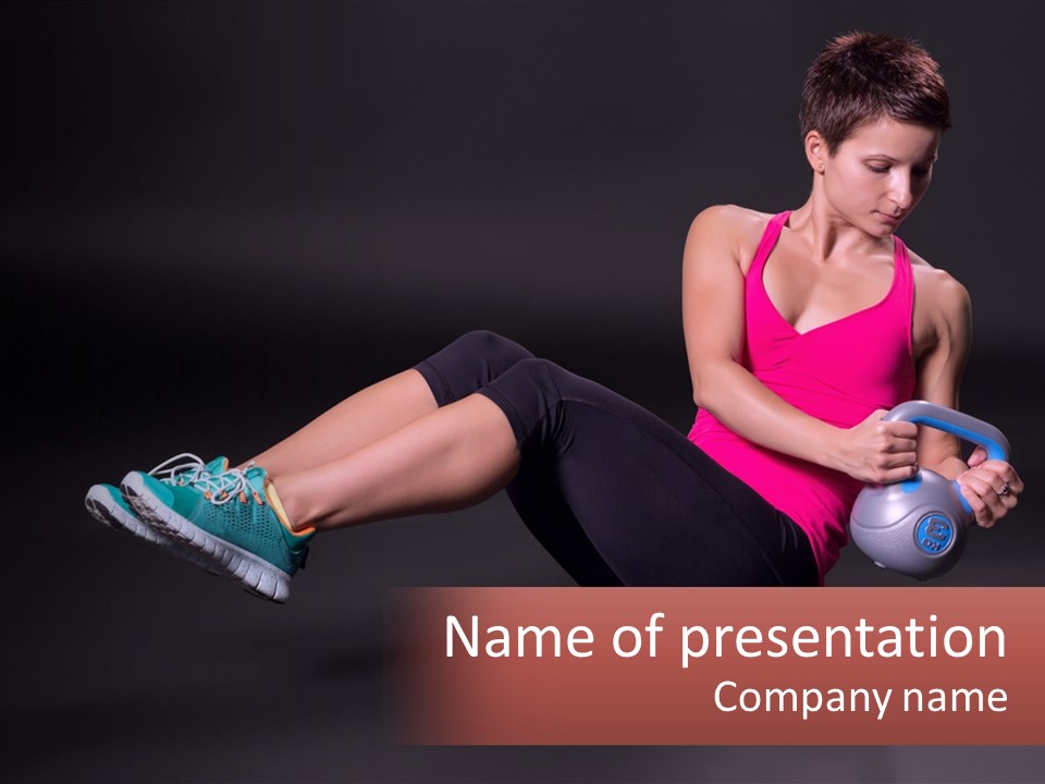 A Woman In A Pink Tank Top Is Doing Exercises With A Kettle PowerPoint Template