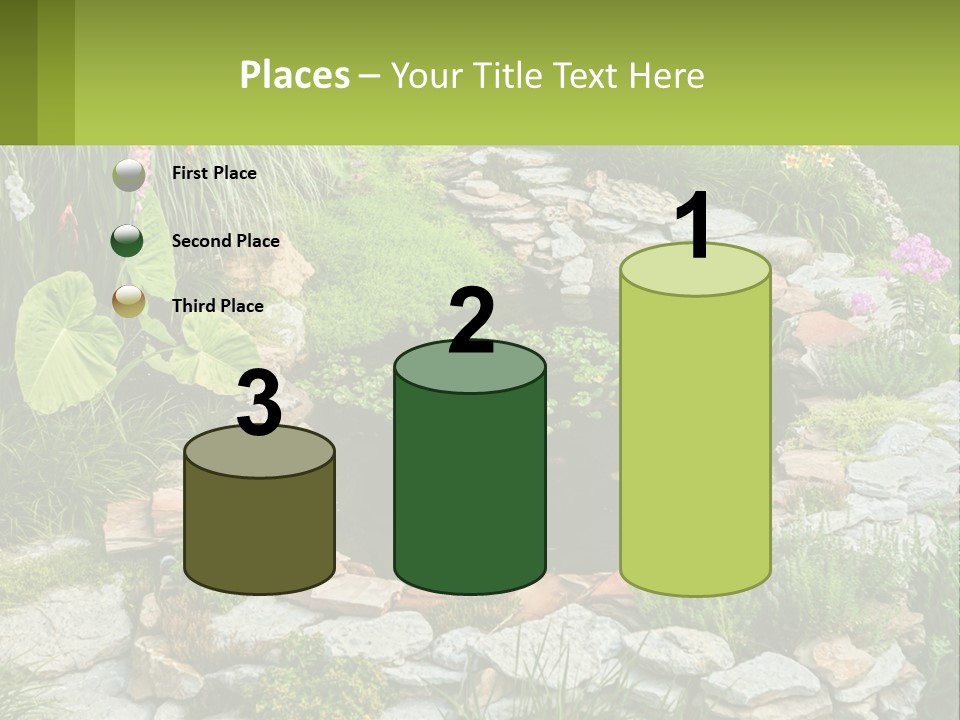 A Small Pond Surrounded By Rocks And Plants PowerPoint Template