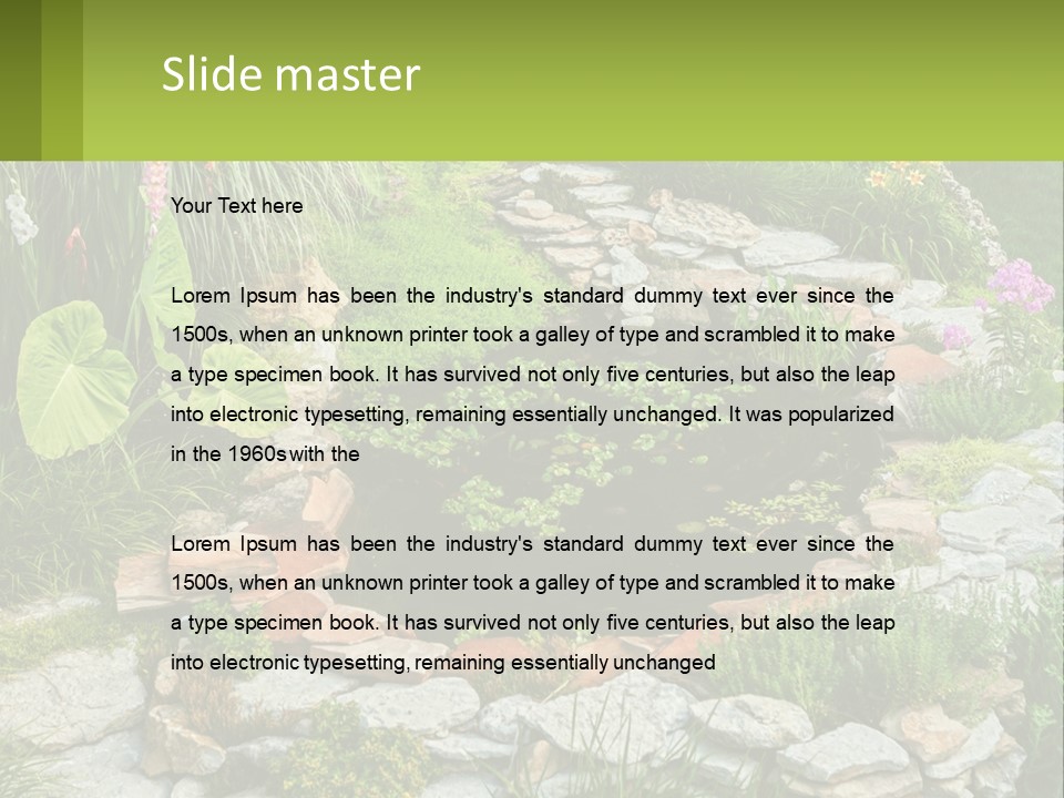 A Small Pond Surrounded By Rocks And Plants PowerPoint Template