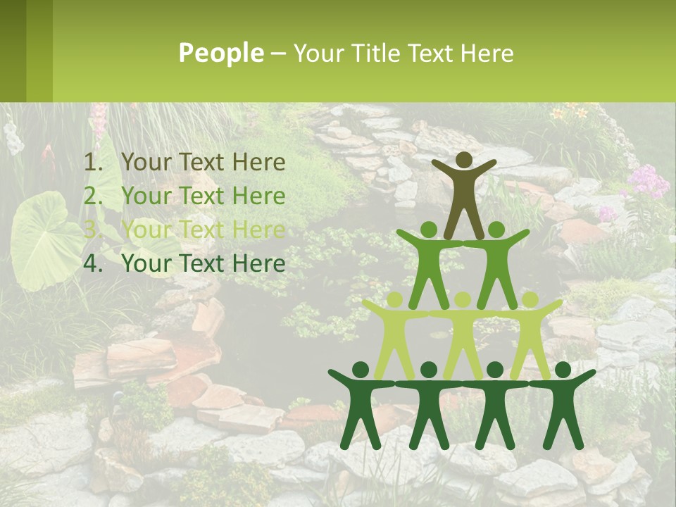 A Small Pond Surrounded By Rocks And Plants PowerPoint Template