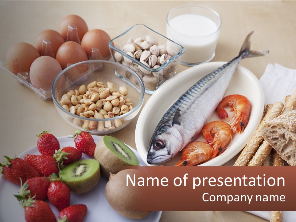 A Variety Of Foods Are Displayed On A Table PowerPoint Template