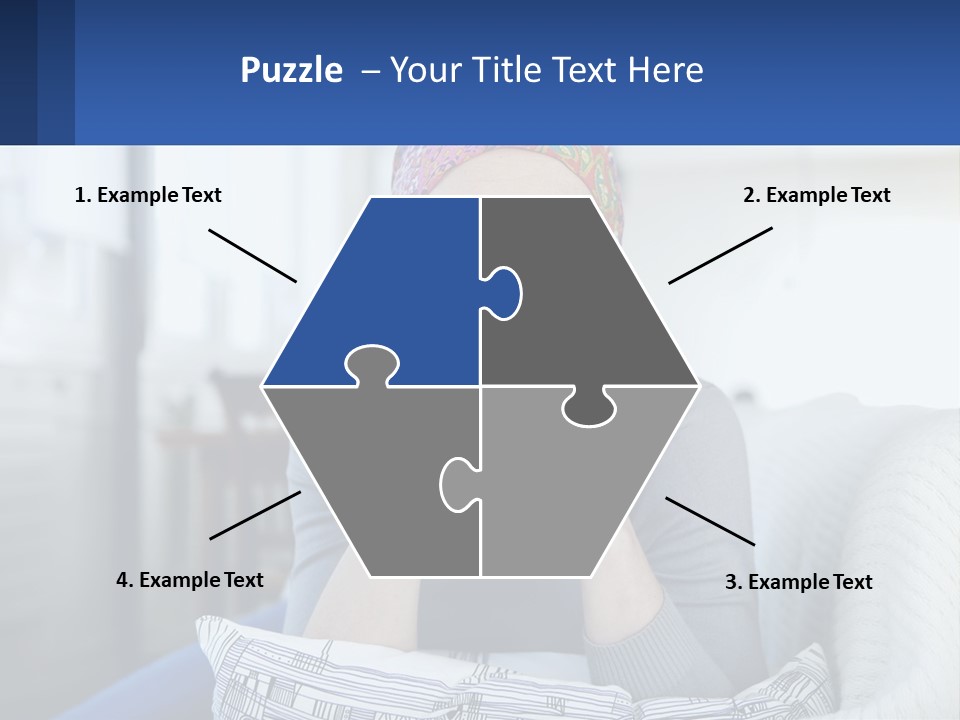 A Woman Sitting On A Couch With Her Hand On Her Chin PowerPoint Template
