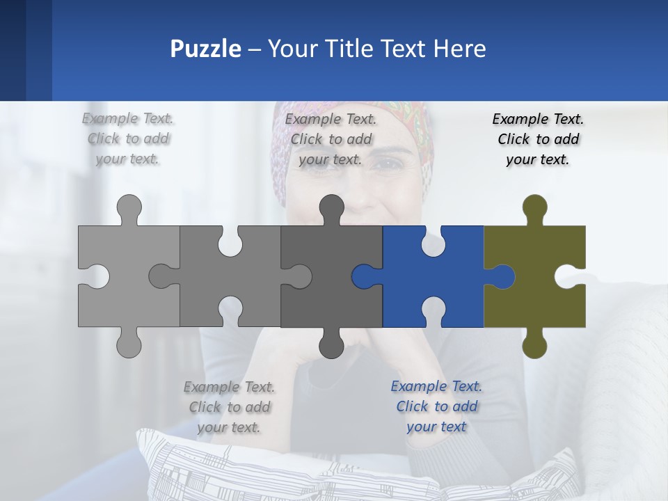 A Woman Sitting On A Couch With Her Hand On Her Chin PowerPoint Template