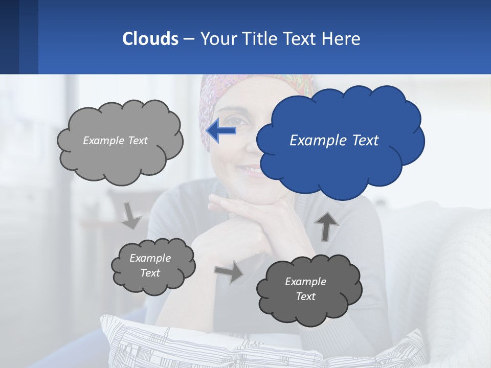 A Woman Sitting On A Couch With Her Hand On Her Chin PowerPoint Template