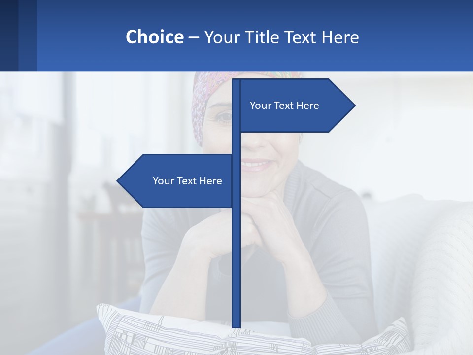 A Woman Sitting On A Couch With Her Hand On Her Chin PowerPoint Template