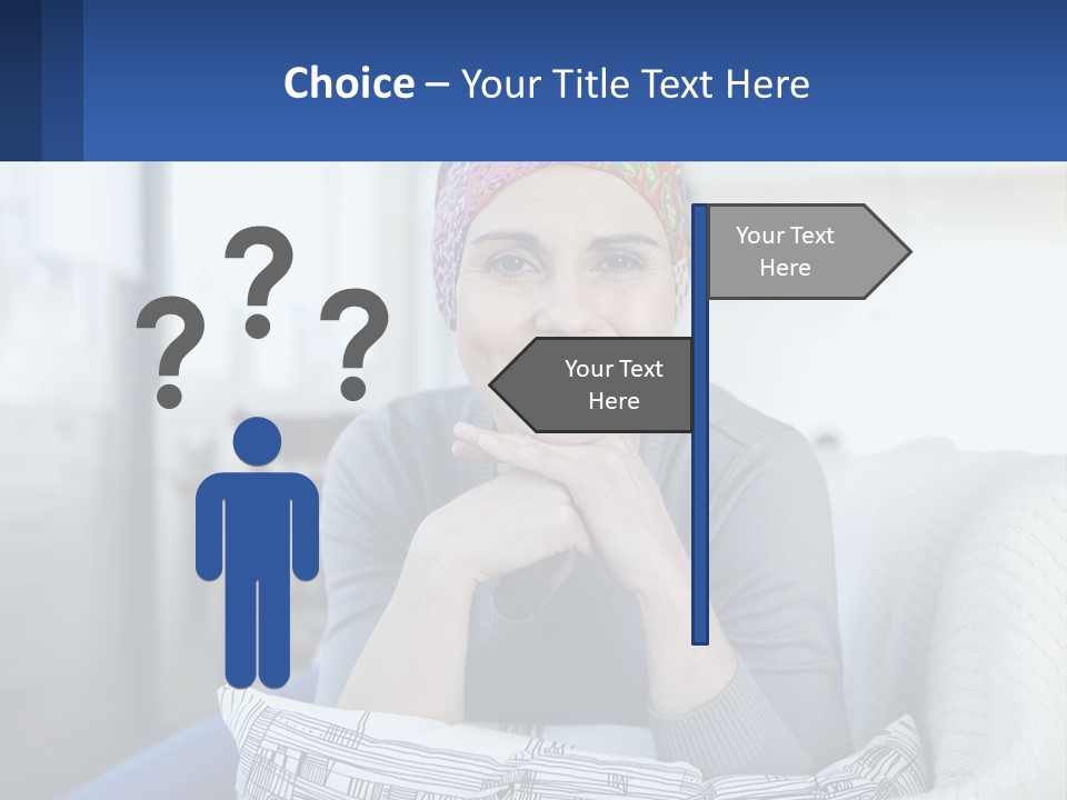 A Woman Sitting On A Couch With Her Hand On Her Chin PowerPoint Template