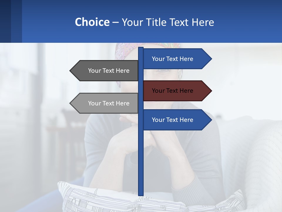 A Woman Sitting On A Couch With Her Hand On Her Chin PowerPoint Template