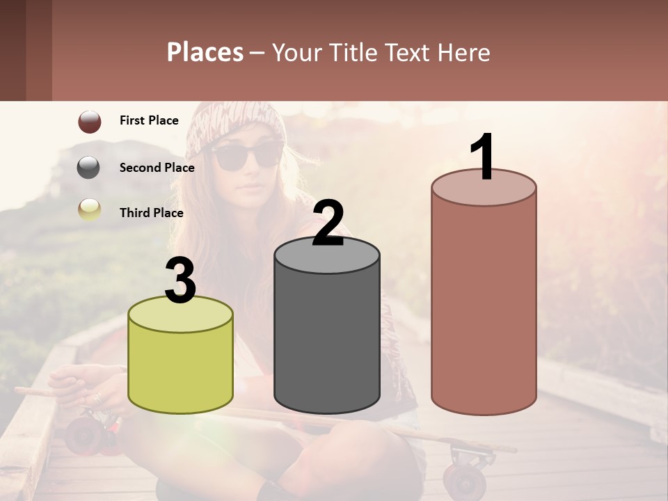 A Woman Sitting On A Bench With A Skateboard PowerPoint Template