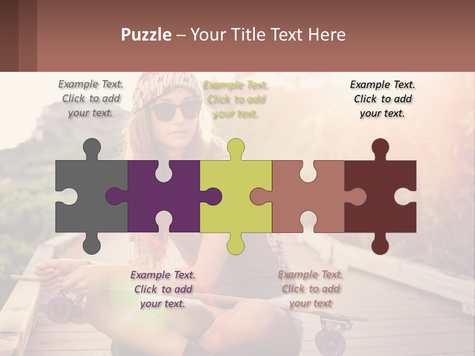 A Woman Sitting On A Bench With A Skateboard PowerPoint Template