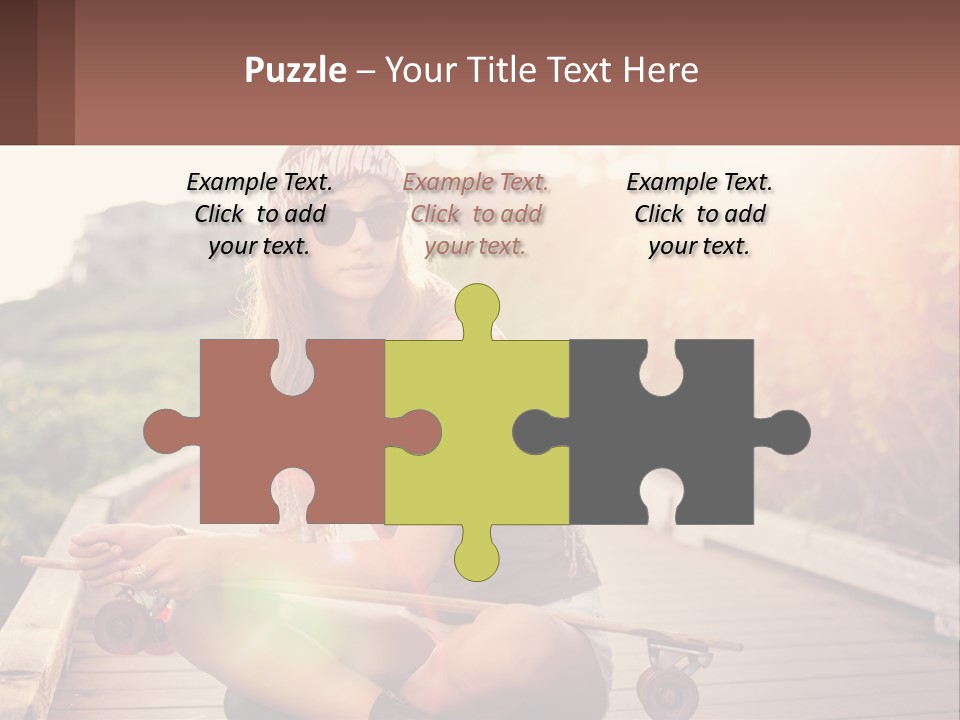 A Woman Sitting On A Bench With A Skateboard PowerPoint Template