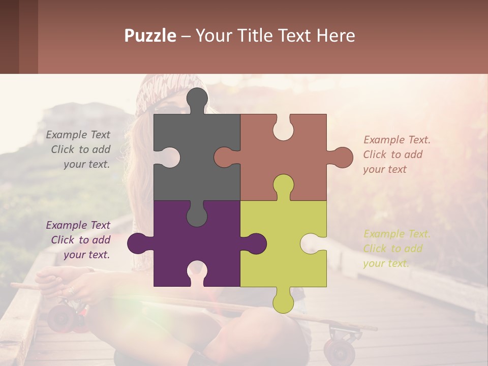 A Woman Sitting On A Bench With A Skateboard PowerPoint Template