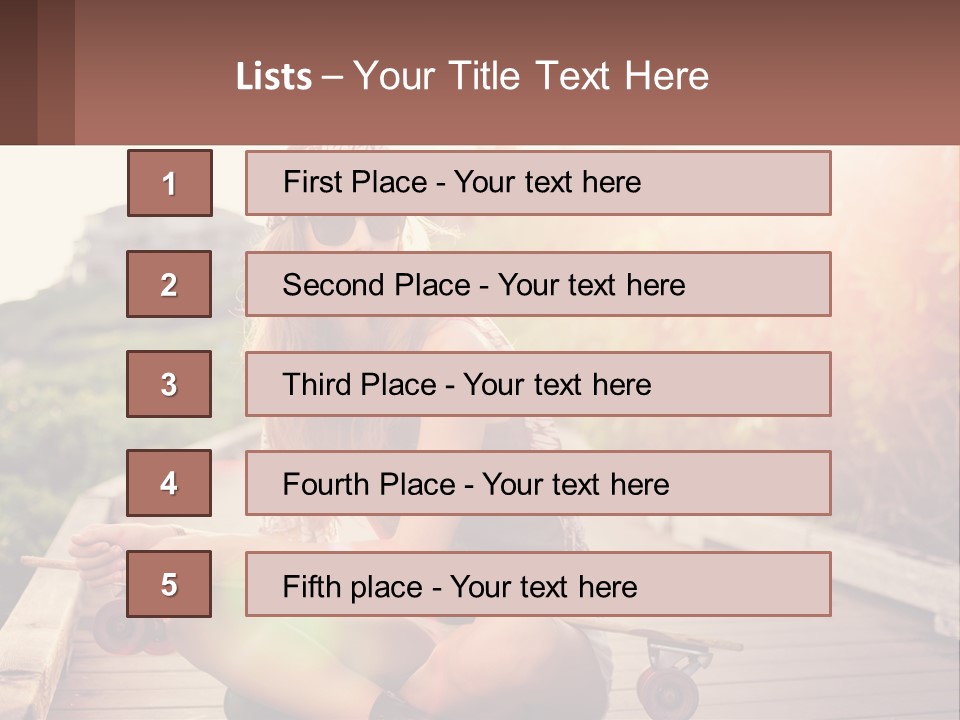 A Woman Sitting On A Bench With A Skateboard PowerPoint Template