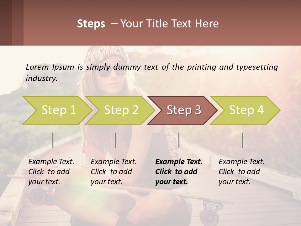 A Woman Sitting On A Bench With A Skateboard PowerPoint Template