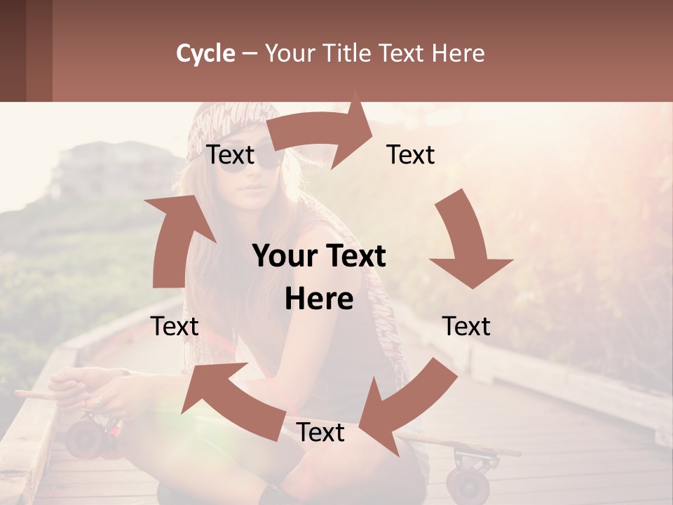 A Woman Sitting On A Bench With A Skateboard PowerPoint Template