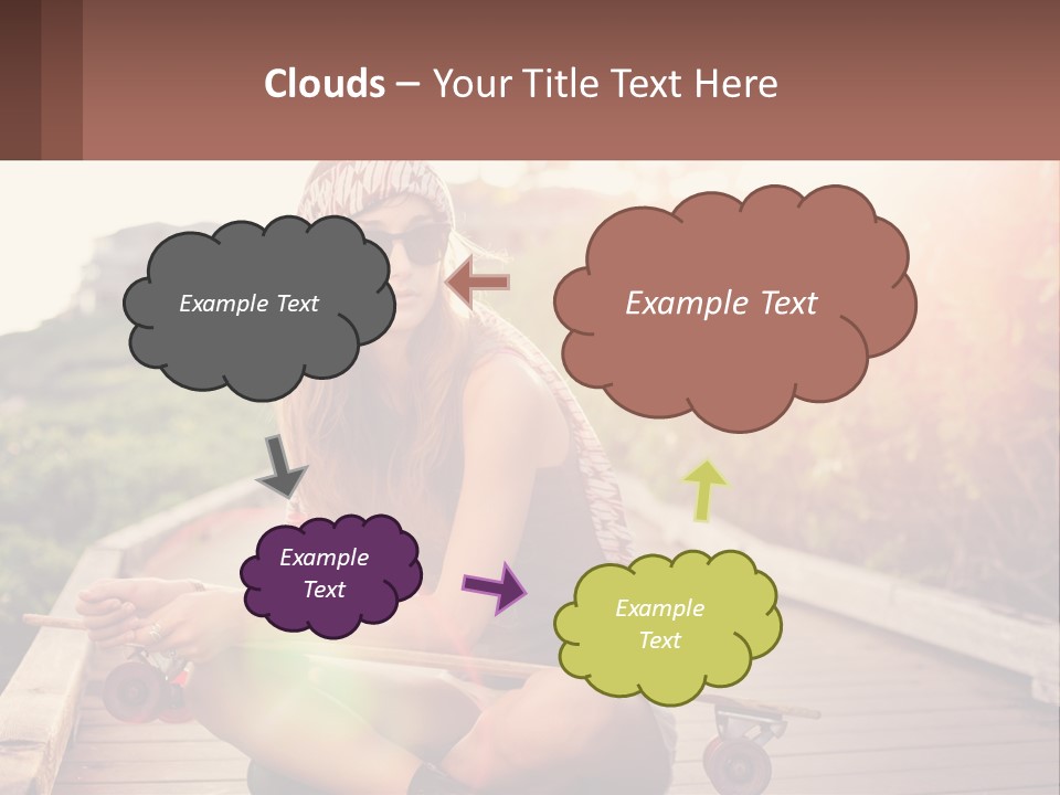 A Woman Sitting On A Bench With A Skateboard PowerPoint Template