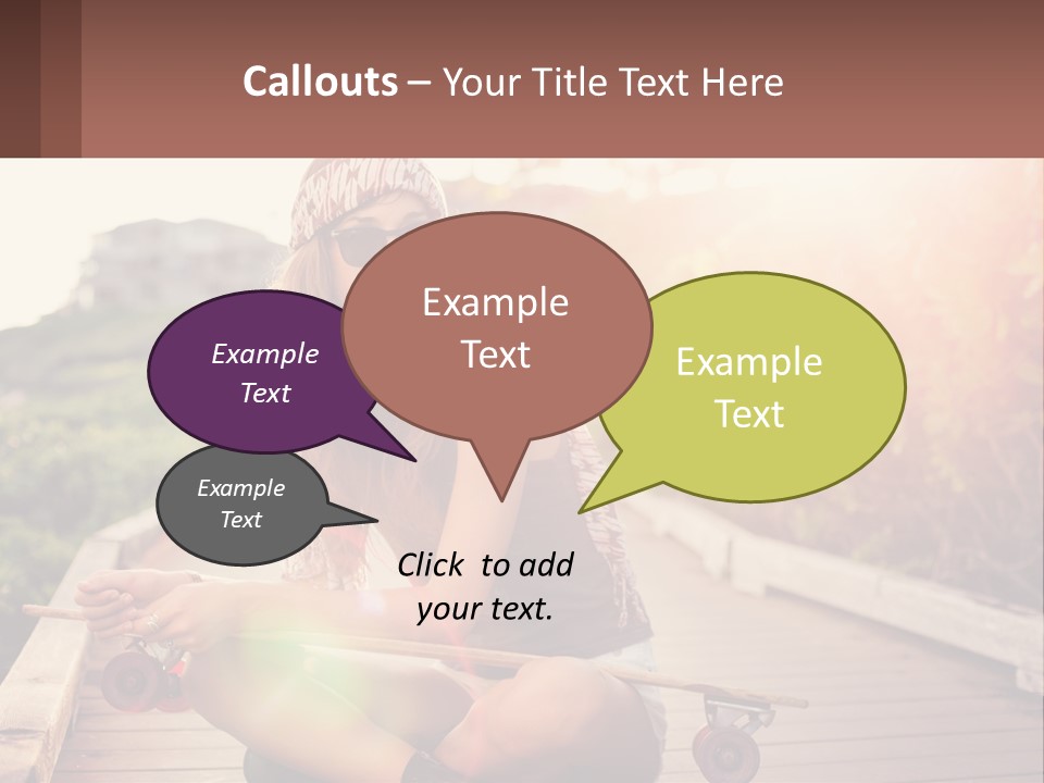 A Woman Sitting On A Bench With A Skateboard PowerPoint Template