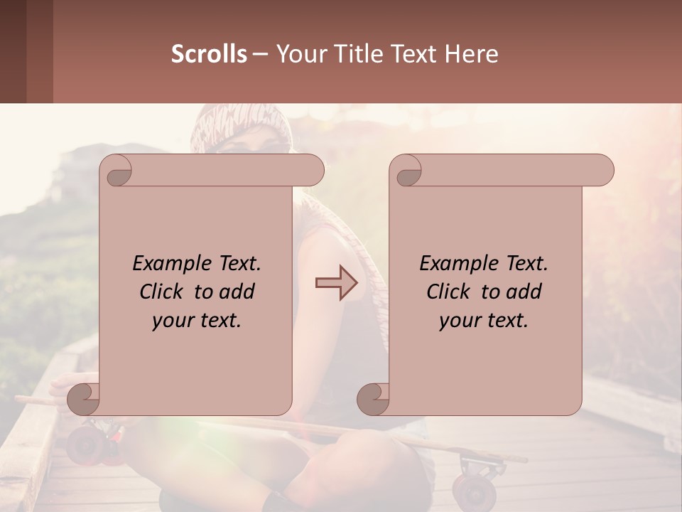 A Woman Sitting On A Bench With A Skateboard PowerPoint Template