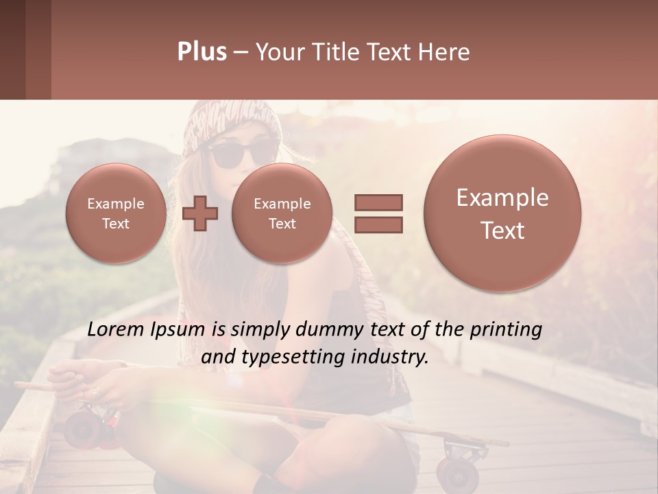 A Woman Sitting On A Bench With A Skateboard PowerPoint Template