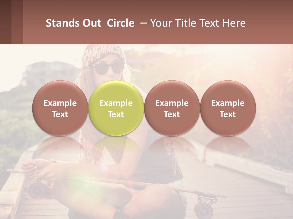 A Woman Sitting On A Bench With A Skateboard PowerPoint Template