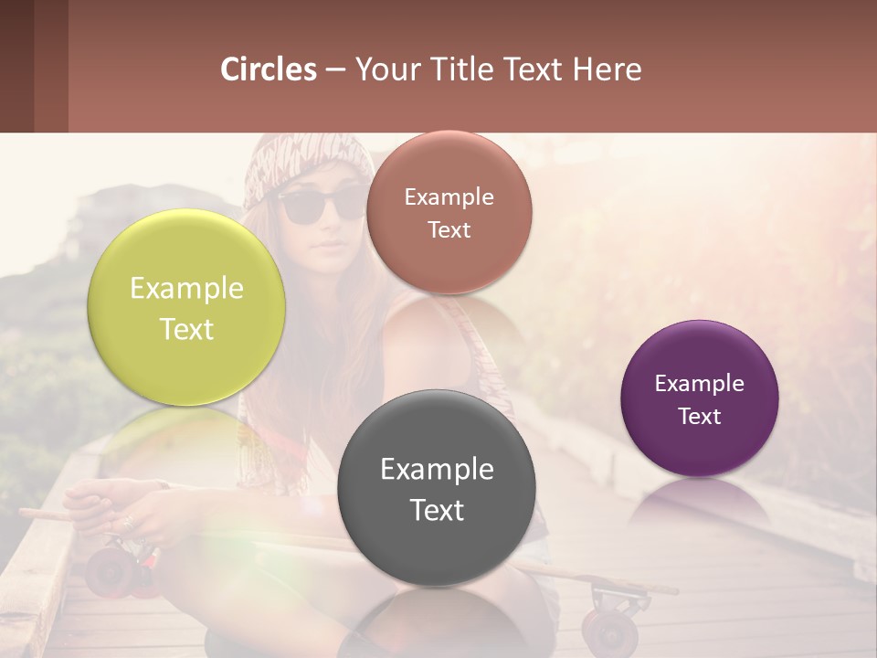 A Woman Sitting On A Bench With A Skateboard PowerPoint Template