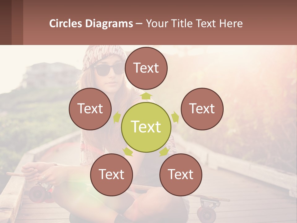 A Woman Sitting On A Bench With A Skateboard PowerPoint Template