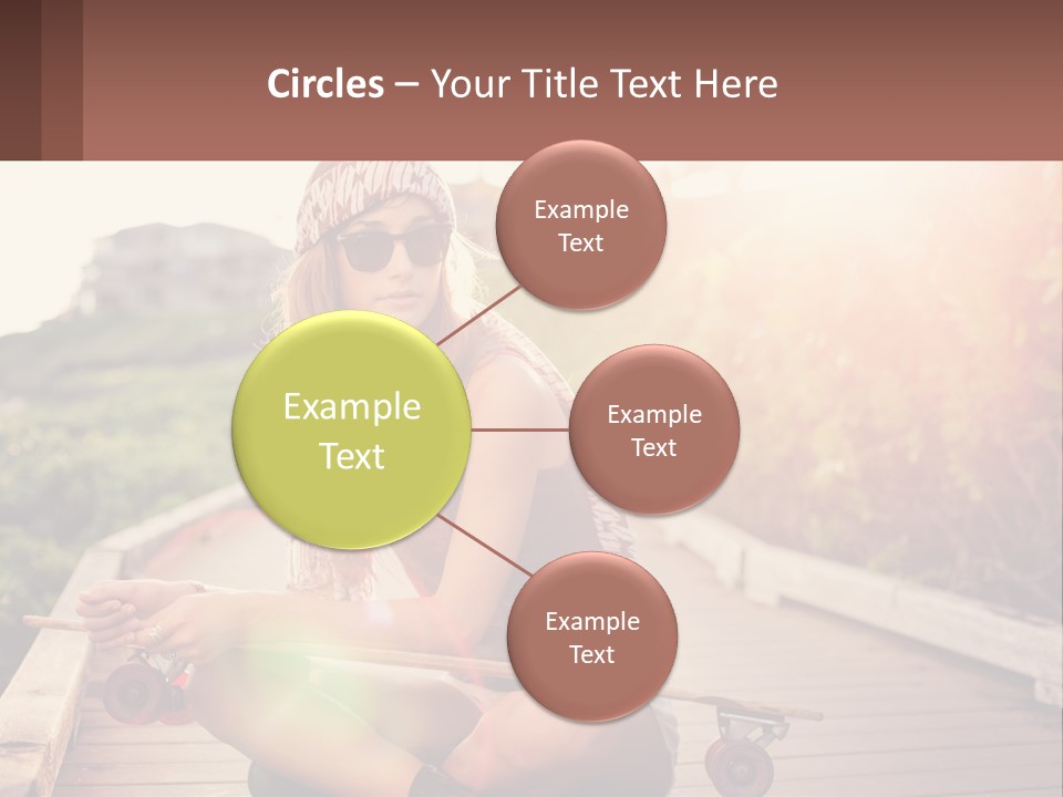 A Woman Sitting On A Bench With A Skateboard PowerPoint Template