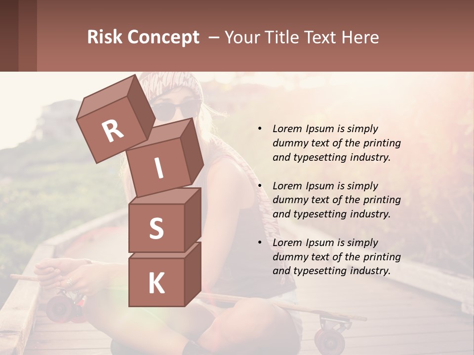 A Woman Sitting On A Bench With A Skateboard PowerPoint Template