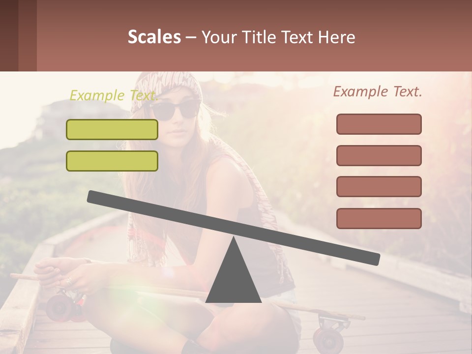 A Woman Sitting On A Bench With A Skateboard PowerPoint Template